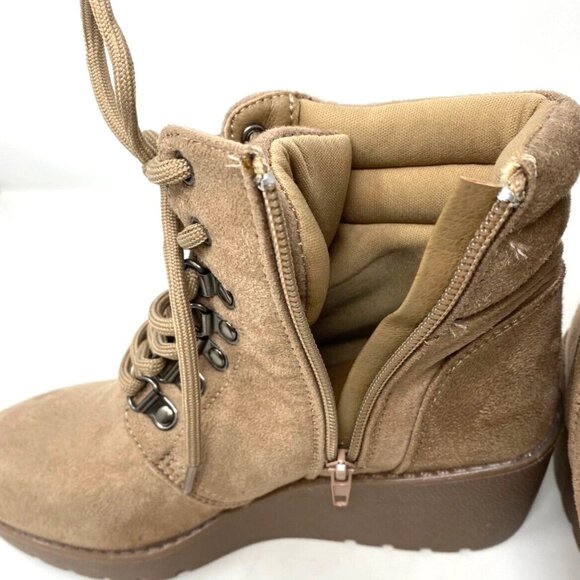 Alexis Bendel Sofia Wedge Ankle Bootie Lace up Zipper Taupe Size 7 - Picture 7 of 9